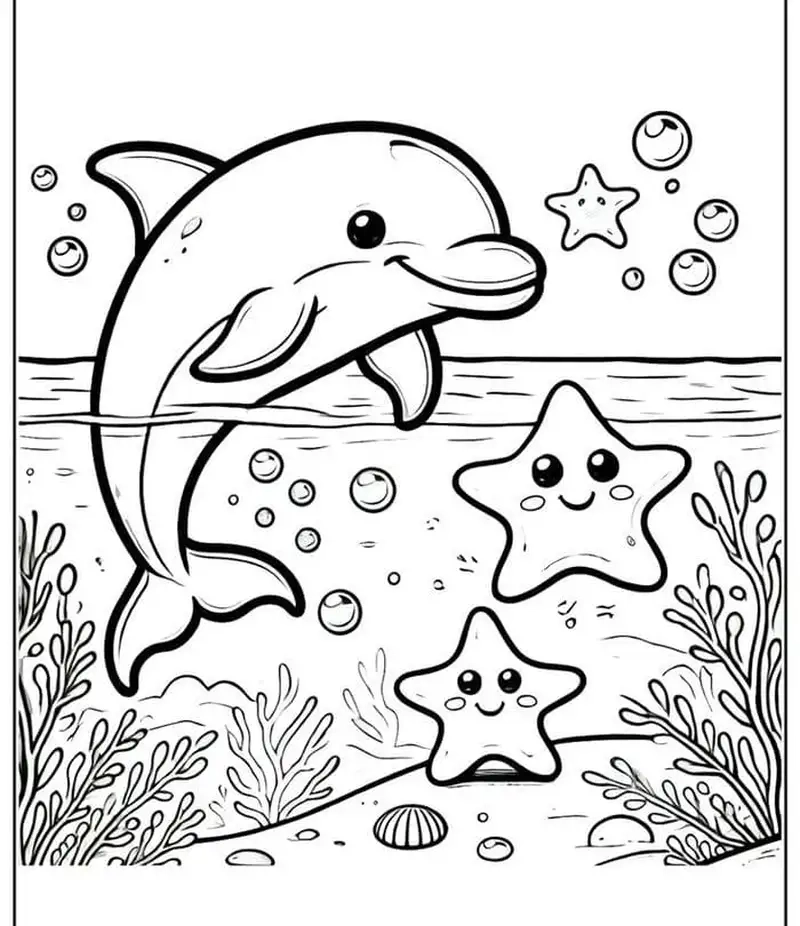 Trẻ vui với cách tô màu cá heo sinh động và đầy màu sắc