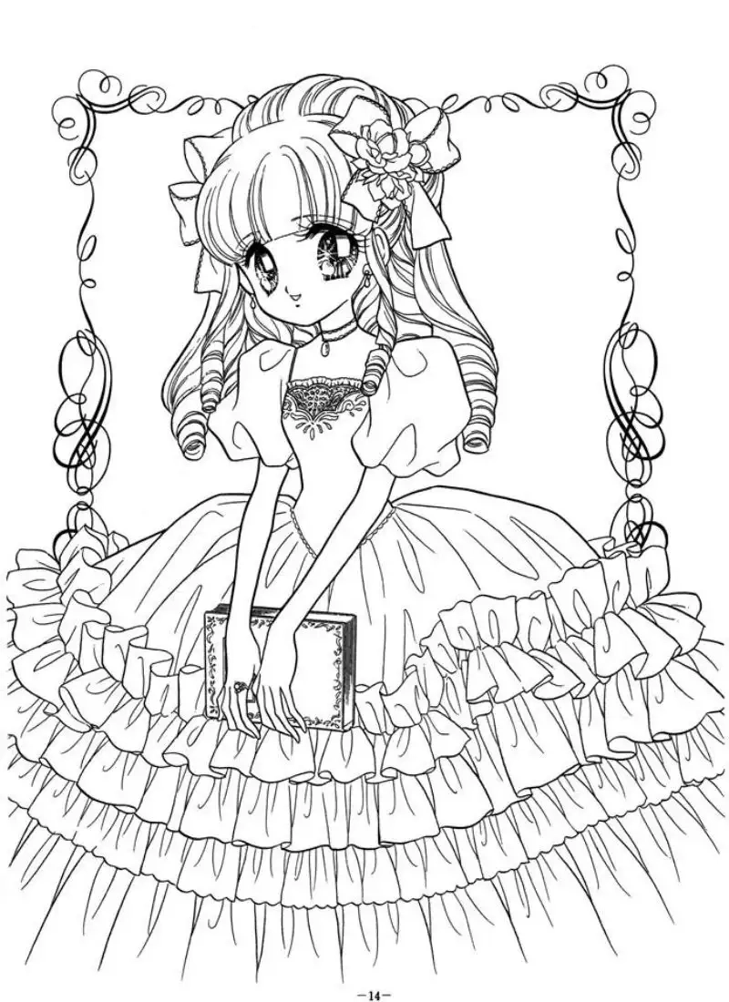 Sáng tạo với tranh tô màu công chúa anime cổ trang xinh