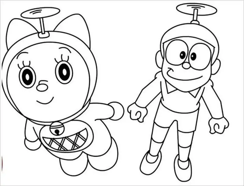 Tranh to màu doremon và doremi kết hợp vui nhộn cho bé