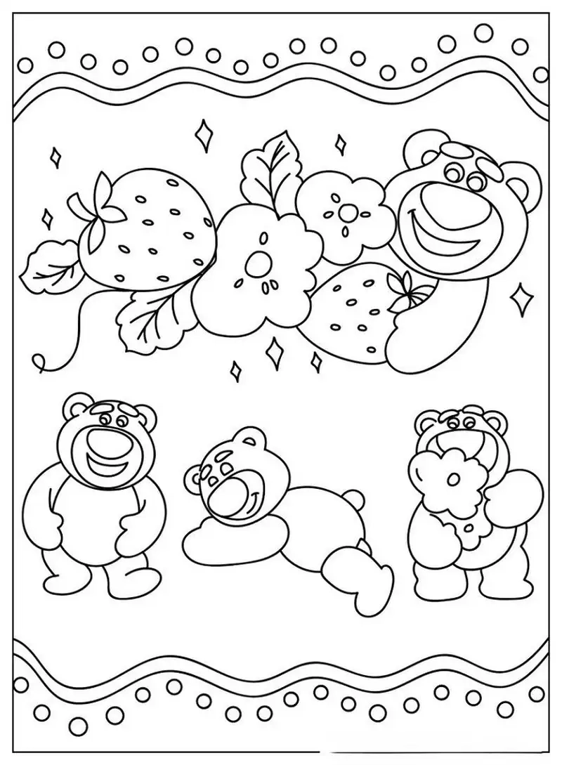 Trẻ thích mê dâu tây tranh tô màu gấu dâu cute ngộ nghĩnh