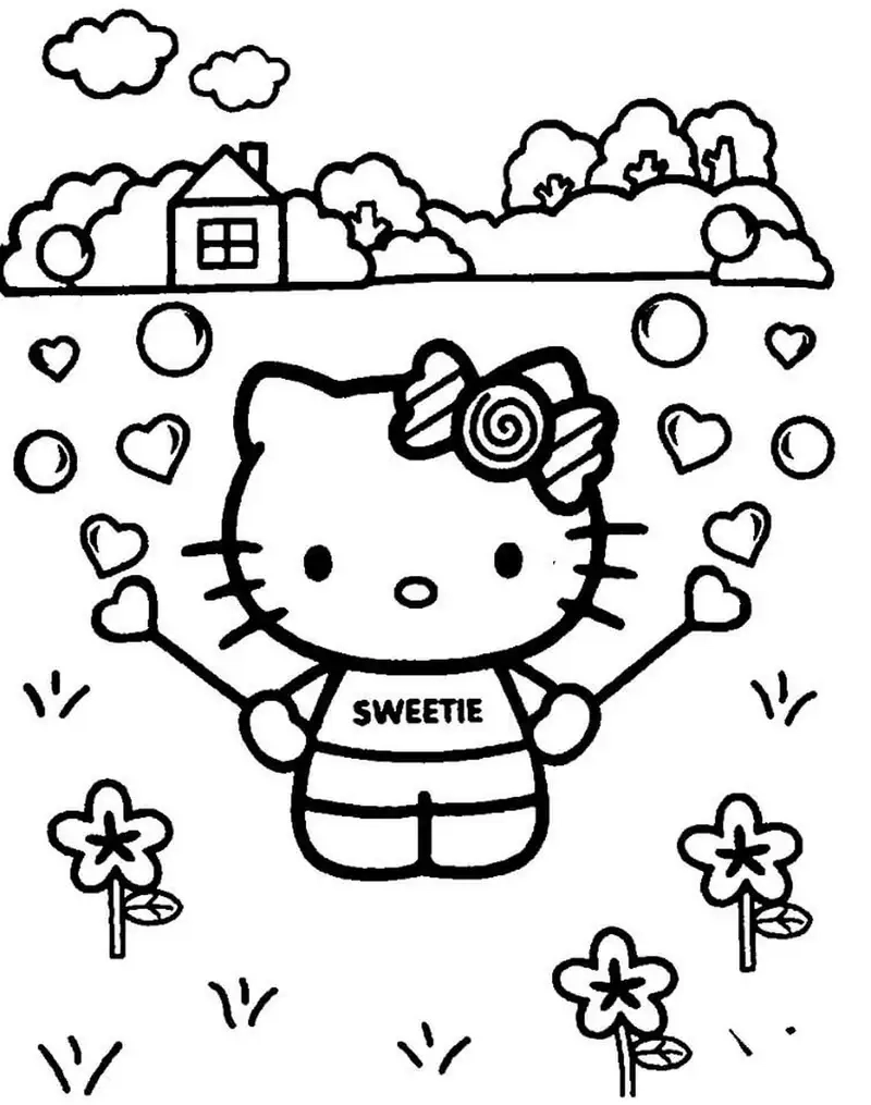 Mèo kitty tranh tô màu hello kitty đáng yêu quá