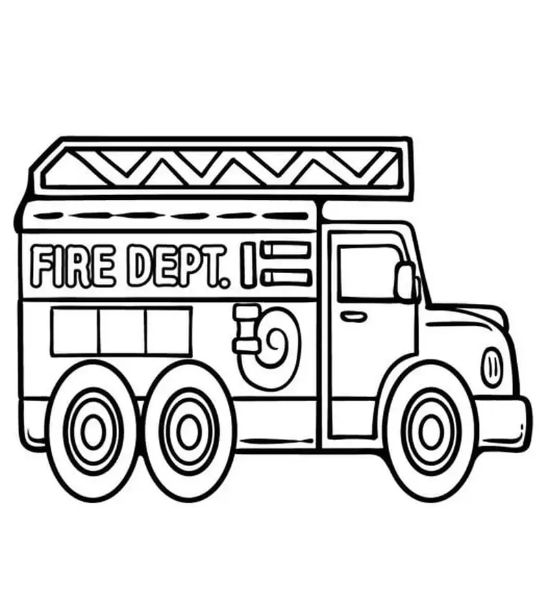 Tranh tô màu xe cứu hỏa hoạt hình sinh động và vui nhộn