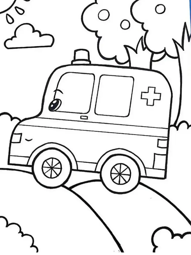 Hình tô màu xe cứu thương giúp bé rèn luyện kỹ năng tô màu