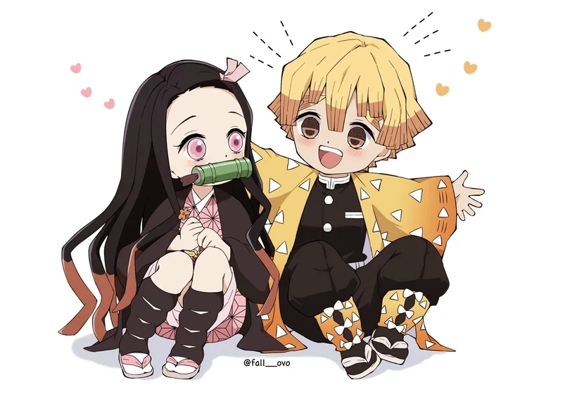 Anime dễ thương và lãng mạn nezuko và zenitsu