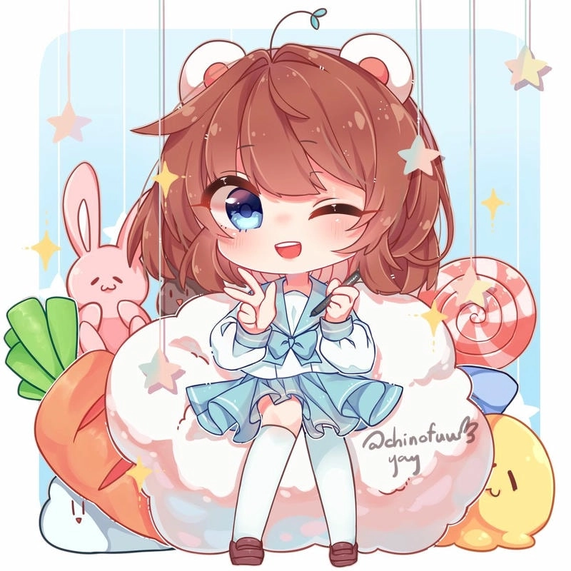 Tận hưởng vẻ dễ thương của avatar chibi vô tri với biểu cảm ngây ngô và tinh nghịch