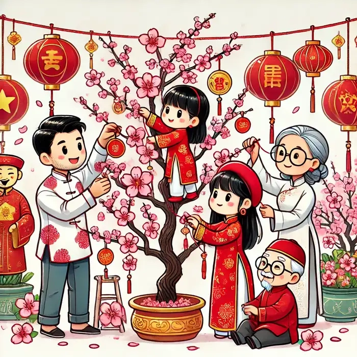 Khoảnh khắc sum vầy thêm vui nhộn nhờ hình ảnh tết chibi lung linh