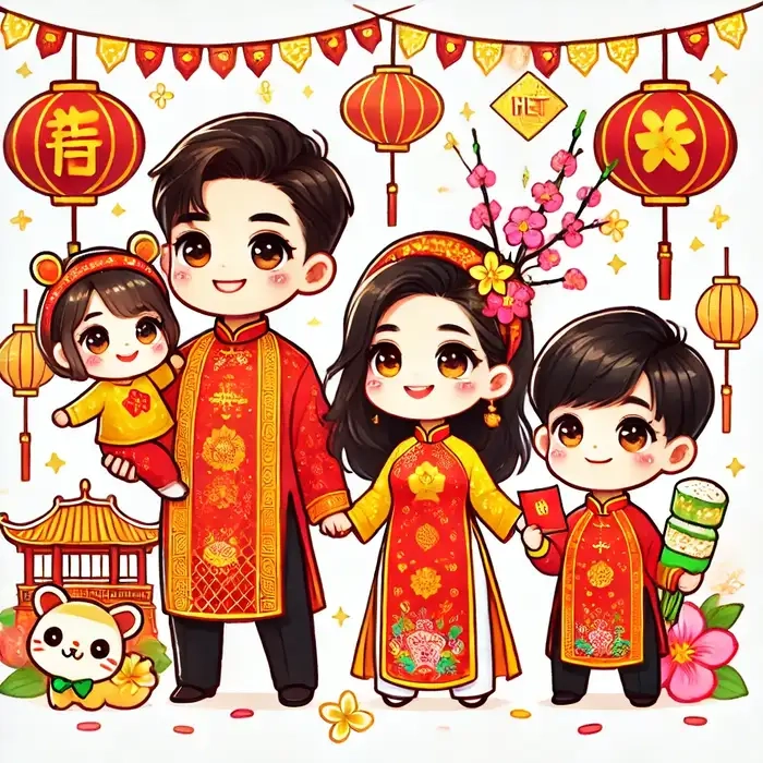 Làm mới không gian Tết với bộ hình chibi tết cute đầy màu sắc