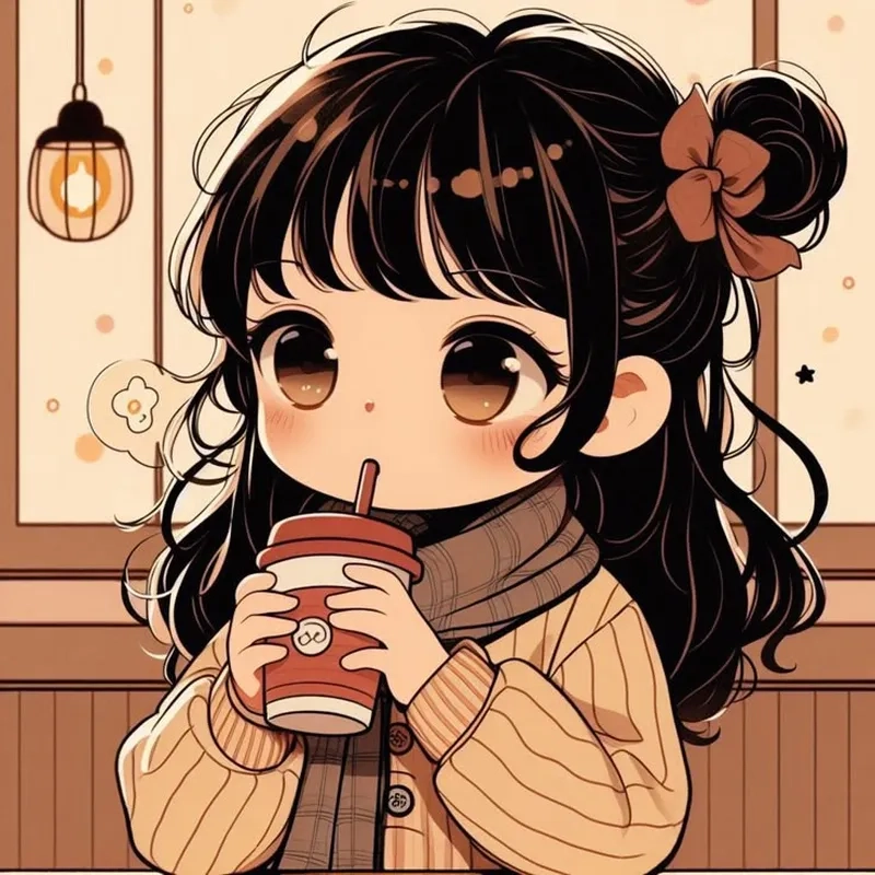 Dễ thương hết nấc với cô gái uống trà sữa chibi cực đáng yêu