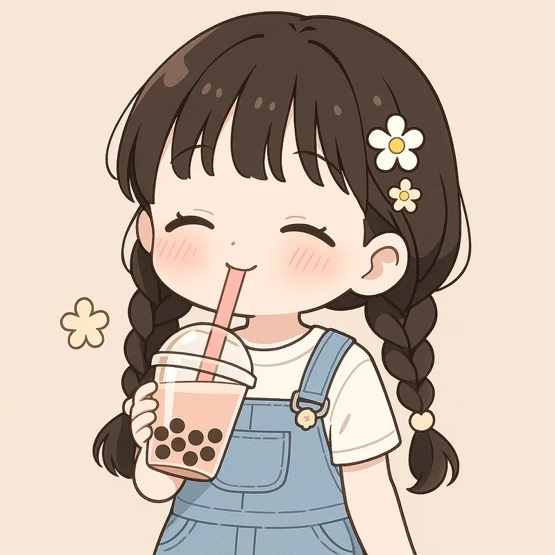 Siêu cute với hình chibi uống trà sữa đáng yêu từng chi tiết