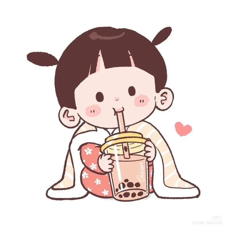 Đắm chìm trong thế giới hình chibi cô gái uống trà sữa xinh xắn