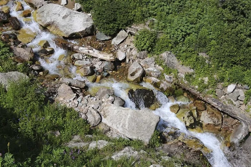 Thư giãn cùng suối nhỏ chảy qua khe núi róc rách tự nhiên