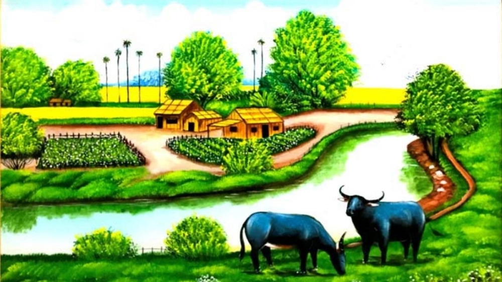 Thử tranh phong cảnh làng quê đơn giản cho người mới bắt đầu