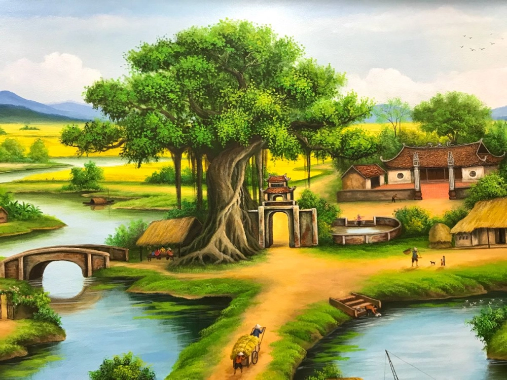 Ngắm nhìn tranh vẽ cảnh quê hương đầy hoài niệm