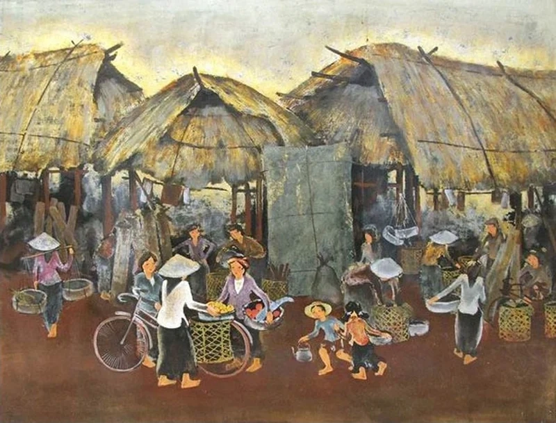 Học cách vẽ tranh phong cảnh chợ quê đẹp tự nhiên