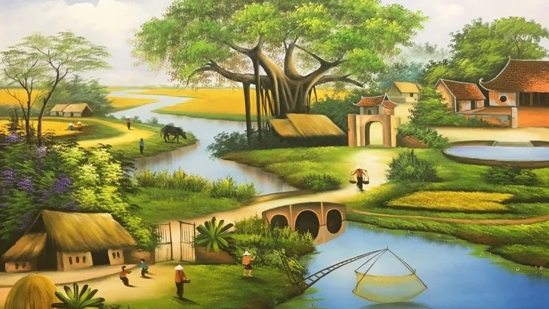 Hướng dẫn vẽ tranh phong cảnh làng quê đơn giản dễ học