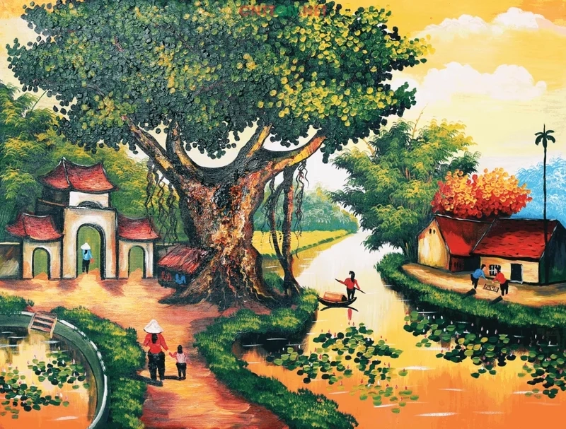 Gợi nhớ tuổi thơ với tranh phong cảnh quê hương gần gũi