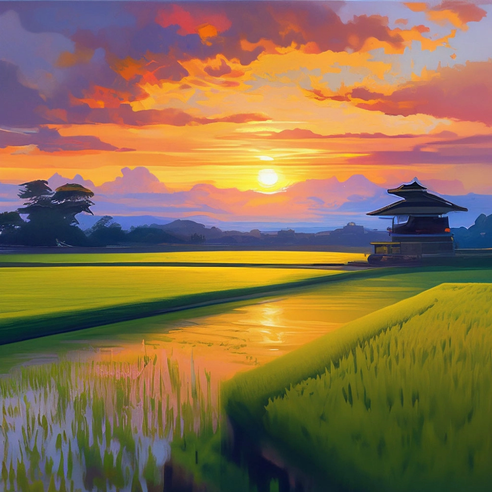 Ngắm nhìn tranh phong cảnh đồng ruộng bình yên mênh mông