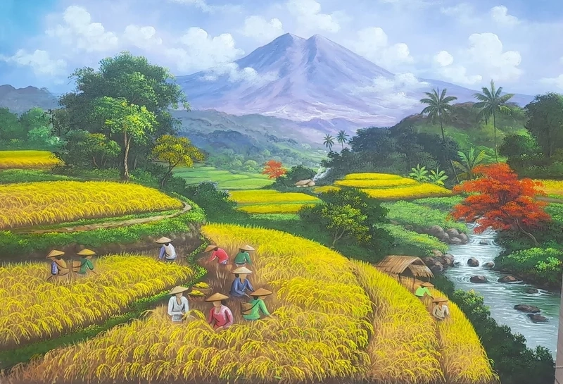 Tranh dán tường đồng quê trang trí phòng thêm dịu mắt