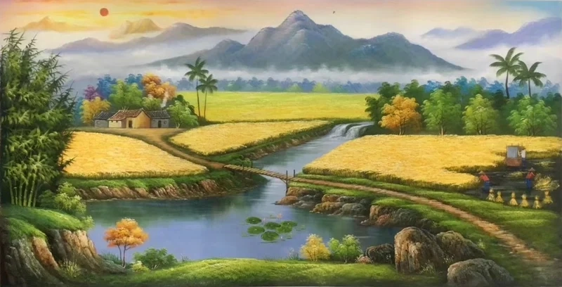 Vẽ tranh phong cảnh đồng lúa mang cảm giác bình yên