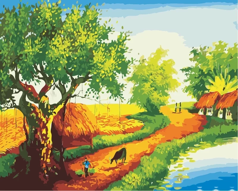 Tranh đồng lúa vàng gợi nhớ không gian làng quê