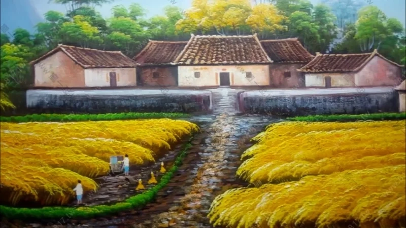 Tranh sơn dầu cảnh đồng quê đẹp tự nhiên và sống động