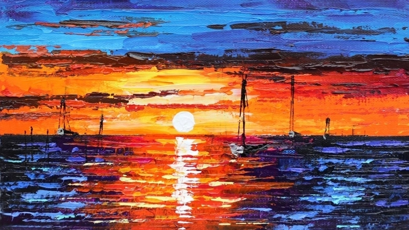 Trải nghiệm tranh sơn dầu phong cảnh hoàng hôn sắc nét và sống động