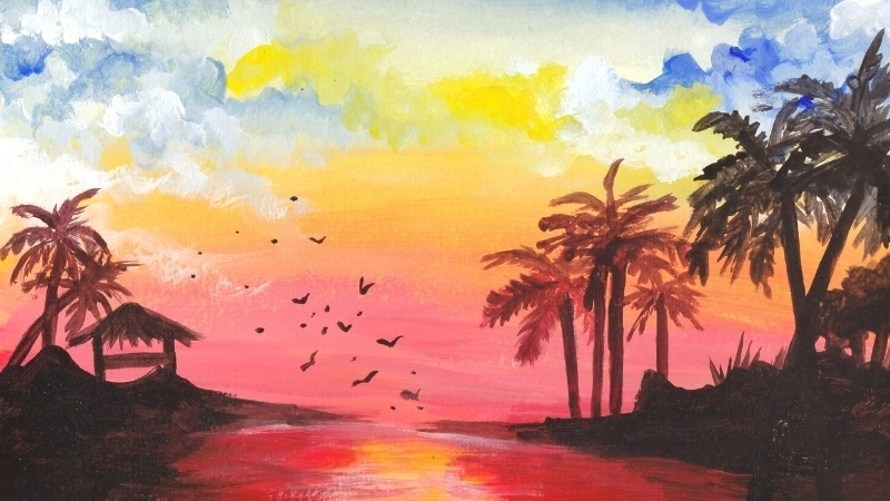 Tạo vẽ tranh cảnh hoàng hôn đơn giản dễ thực hiện tại nhà