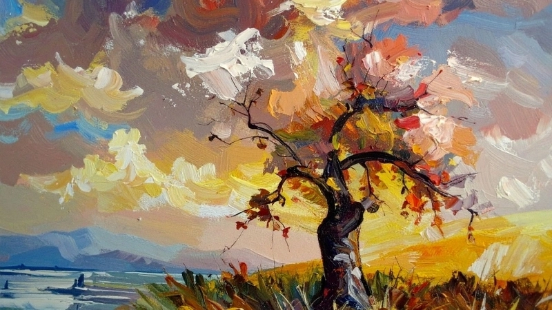 Thưởng thức tranh phong cảnh hoàng hôn đơn giản dễ vẽ và đẹp mắt