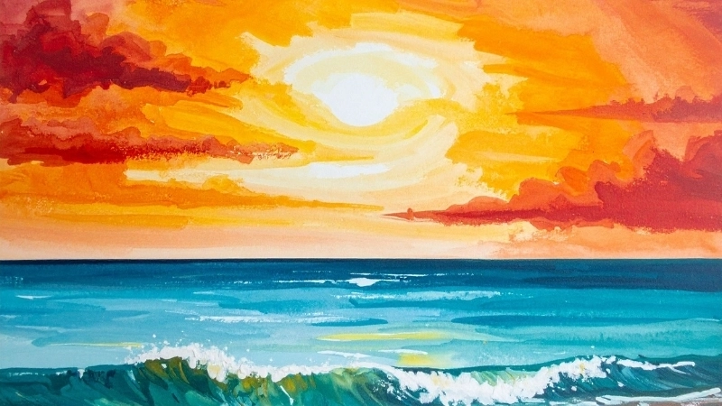 Khám phá tranh màu nước hoàng hôn tinh tế và đầy màu sắc
