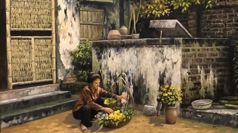 Thưởng thức tranh phong cảnh làng quê đầy sắc màu sống động