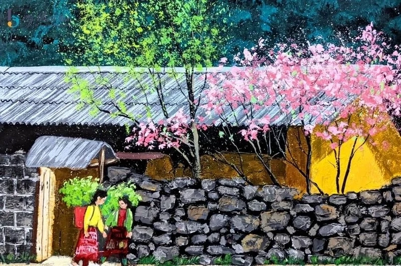 Thư giãn với tranh vẽ cảnh làng quê bình yên và tự nhiên