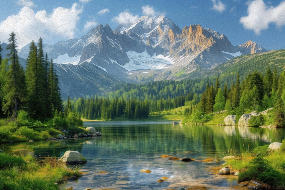 Trải nghiệm màu sắc sống động trong tranh phong cảnh núi rừng đẹp