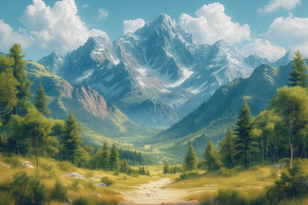 Tranh phong cảnh núi đẹp mang hơi thở thiên nhiên tươi mới