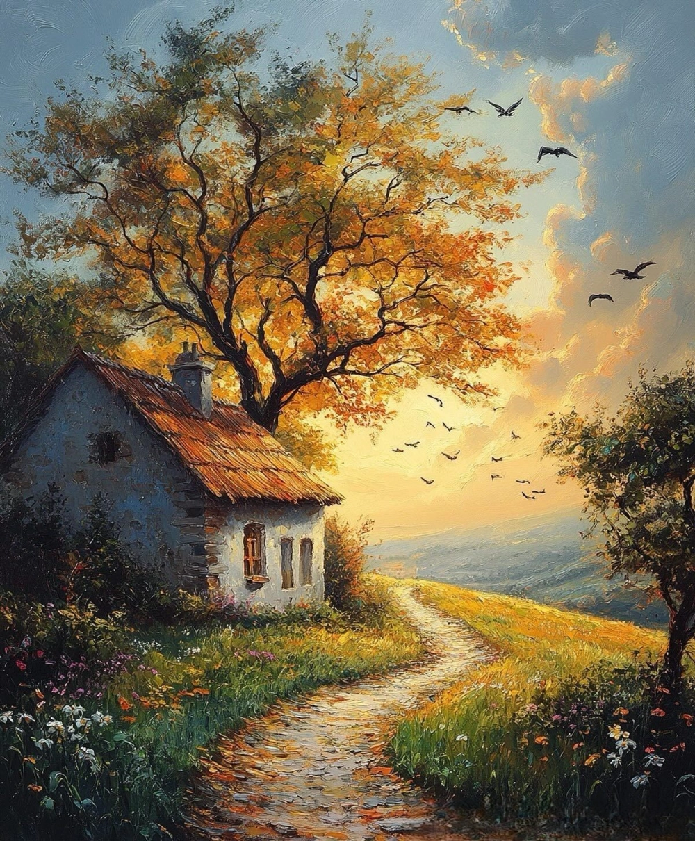 Tranh phong cảnh làng quê Việt Nam đẹp bình dị