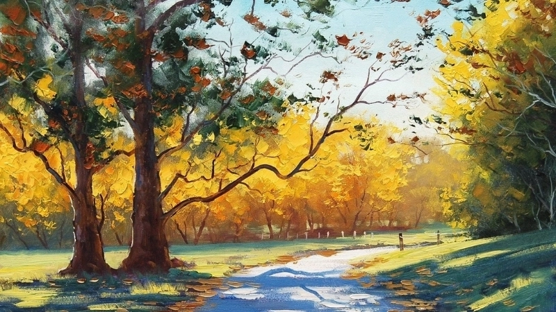 Khám phá tranh phong cảnh mùa thu đẹp rực rỡ lá vàng