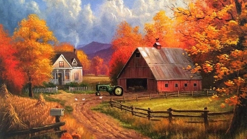 Ngắm nhìn tranh vẽ cảnh mùa thu đầy sắc vàng rực rỡ