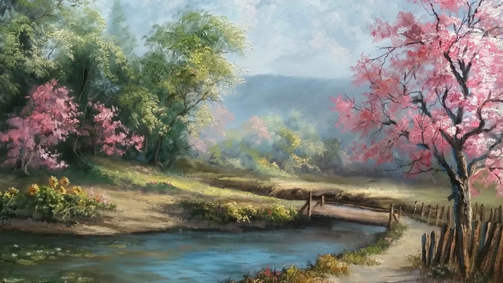 Ngắm nhìn tranh vẽ cảnh mùa xuân sống động và đầy sức sống