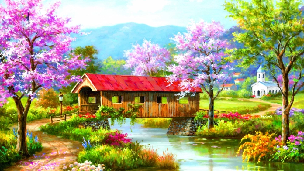 Tìm cảm hứng từ tranh phong cảnh mùa xuân đơn giản dễ vẽ