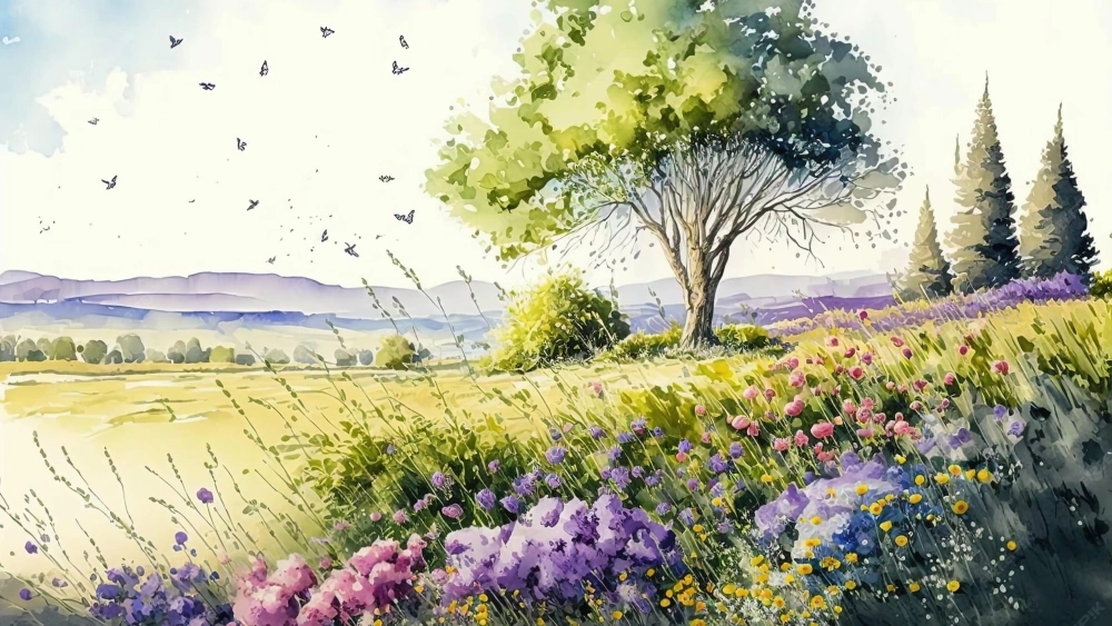 Làm mới máy tính với hình nền cảnh mùa xuân dịu mắt