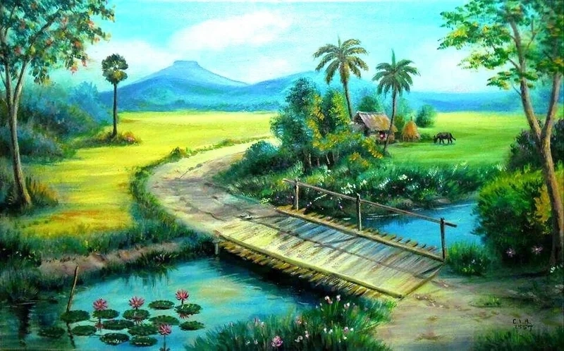 Khám phá tranh phong cảnh quê hương đất nước yên bình