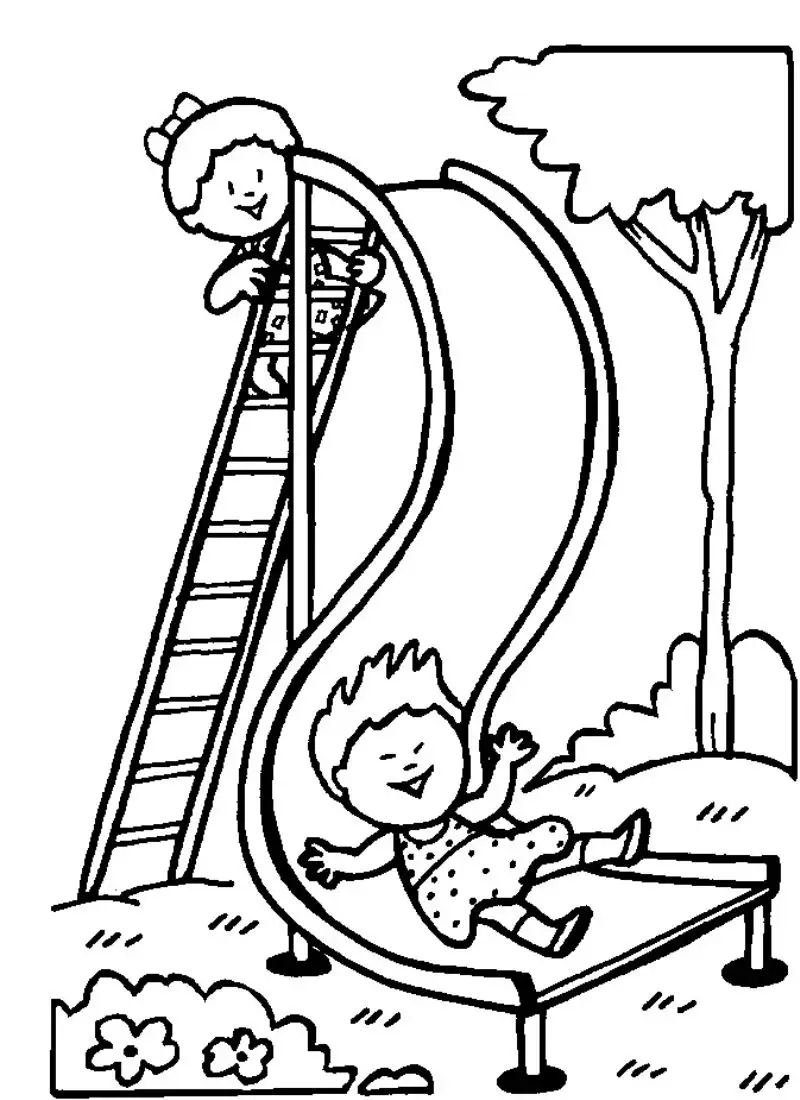 Tranh tô màu bé chơi cầu trượt vui nhộn và sinh động cho bé