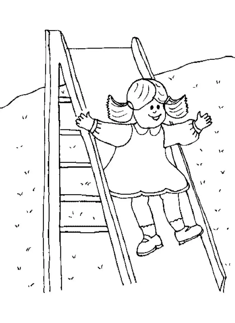 Tranh tô màu bé trai chơi cầu trượt năng động và sinh động