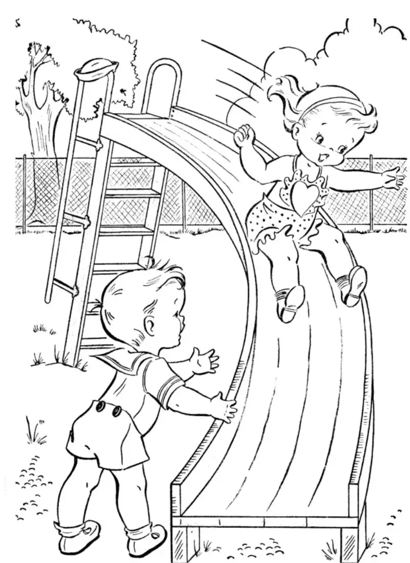 Tranh tô màu cầu trượt cho bé rèn kỹ năng sáng tạo