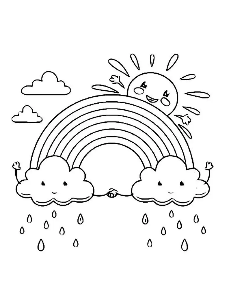 Tranh tô màu cầu vồng đơn giản dễ tô cho trẻ em