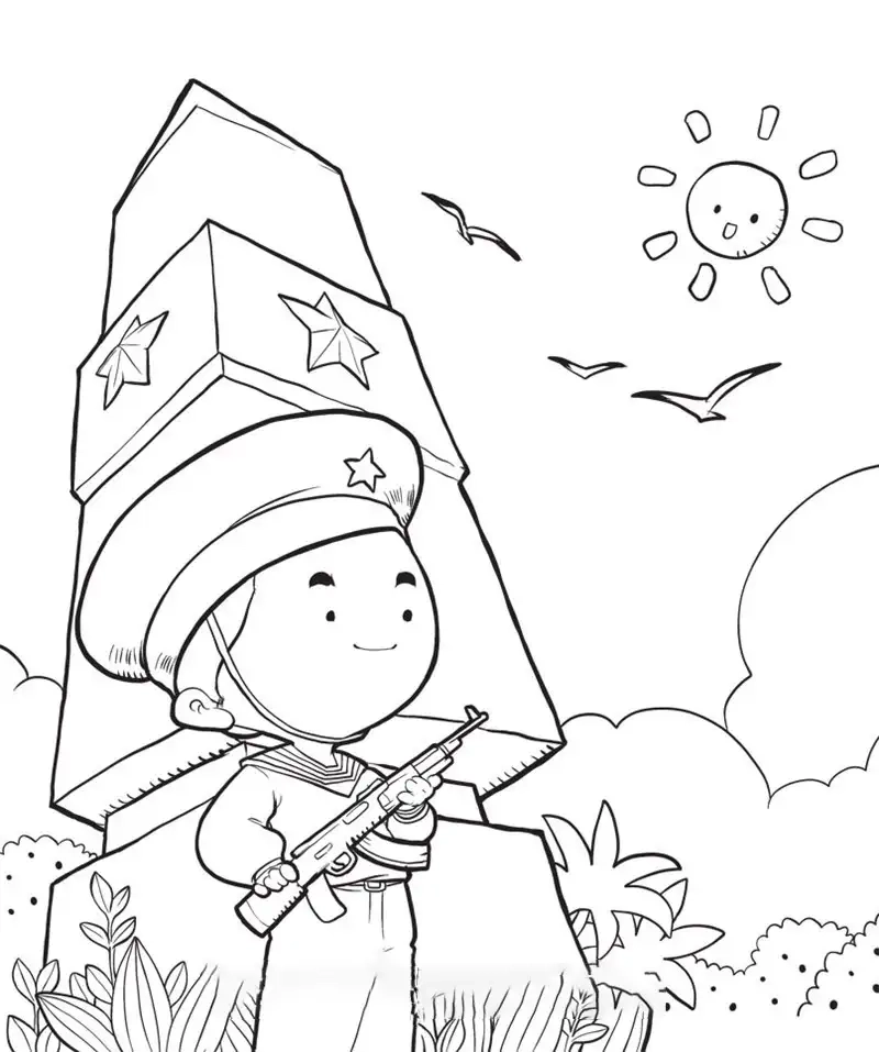 Tranh tô màu chú bộ đội bộ binh cho bé yêu thích quân đội