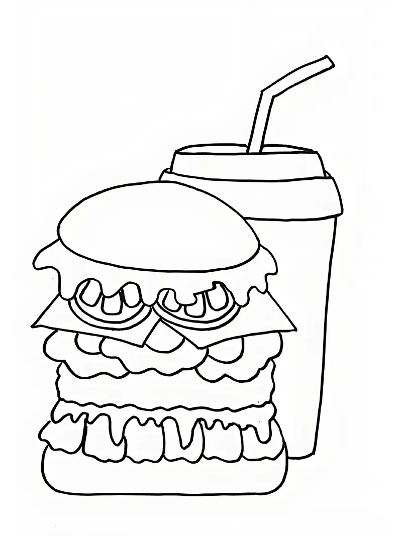 Thưởng thức tranh tô màu bánh hamburger độc đáo và vui nhộn