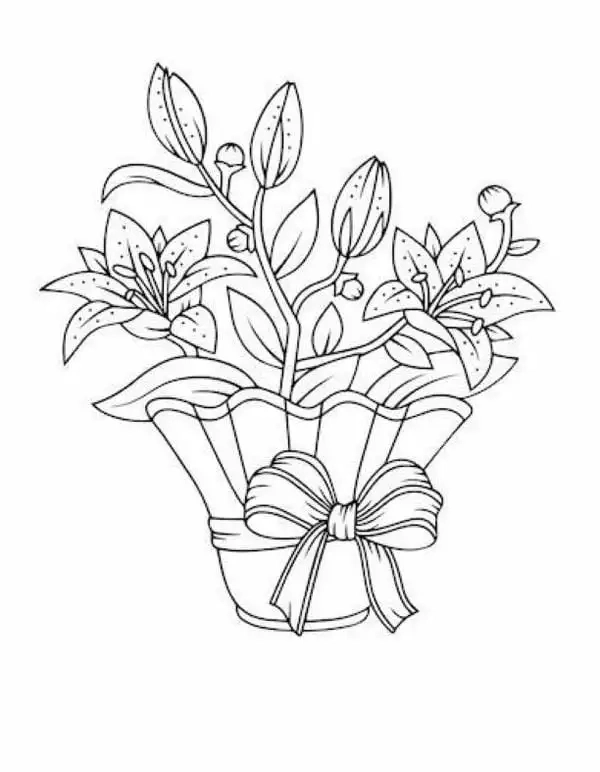 Sắc hồng ngọt ngào trong tranh tô màu hoa ly hồng