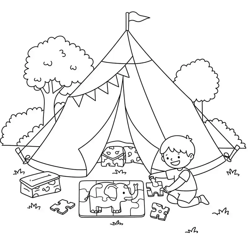 Chuẩn bị ngay tranh tô màu lều trại in tiện lợi