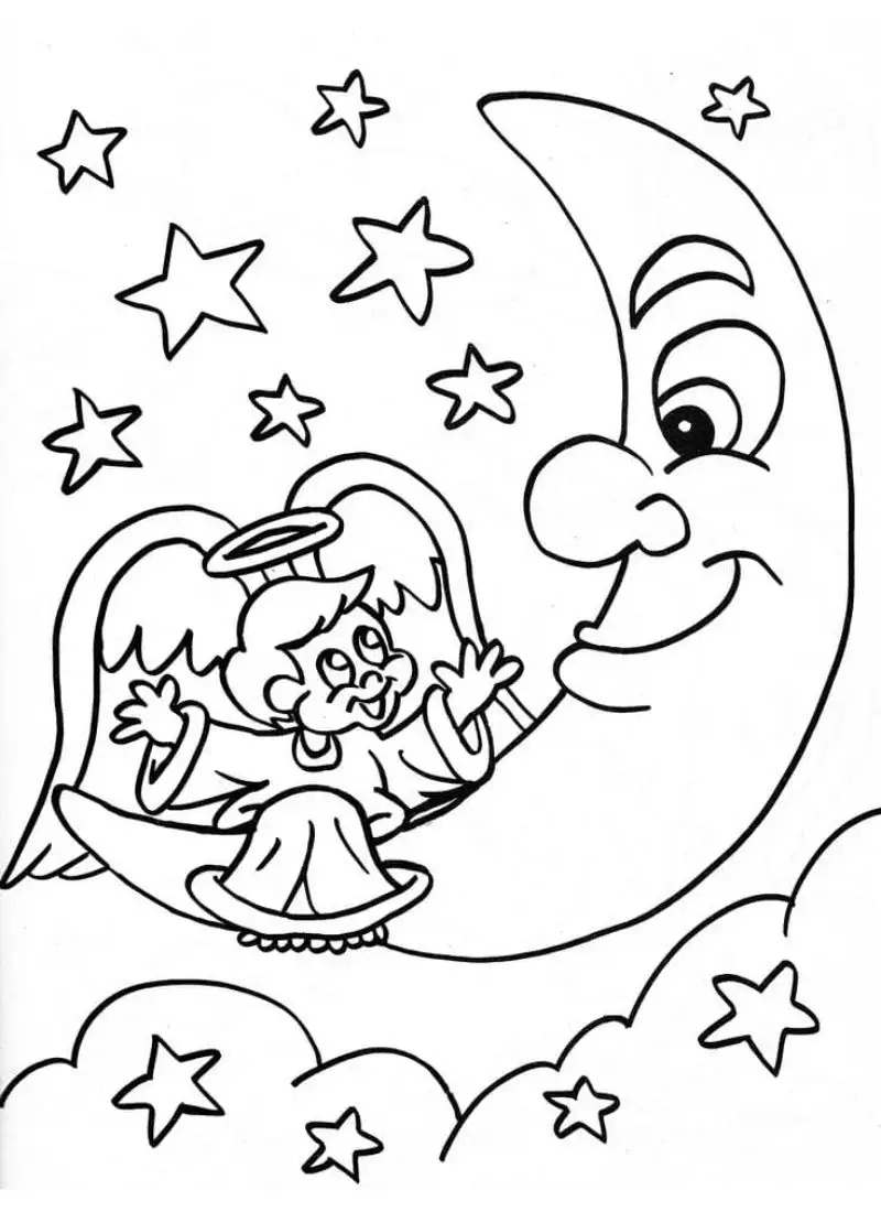 Ngắm tranh tô màu mặt trăng và ngôi sao lung linh rực rỡ cùng bé