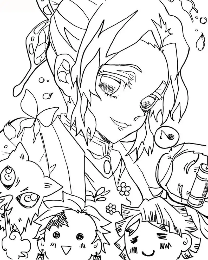 Tranh tô màu Shinobu với thanh kiếm phong cách năng động